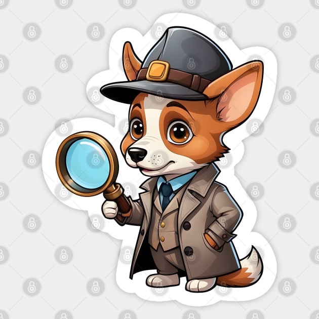 Cute Detective Dog with Magnifying Glass Sticker by Leon Star Shop